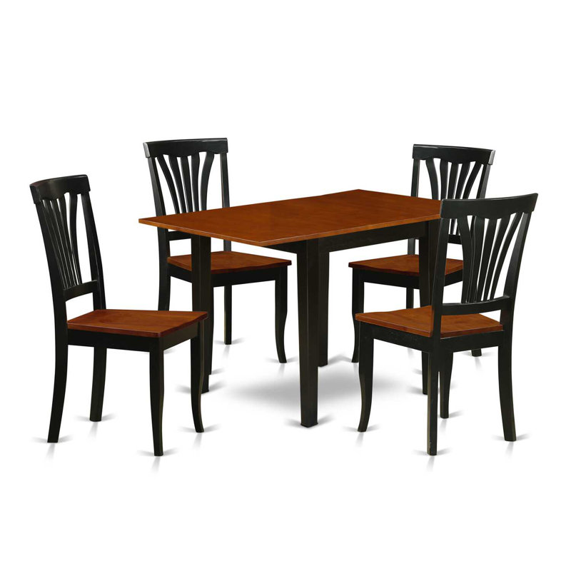 Ensemble de salle à manger en bois d'hévéa massif Maery, 5 pièces, Noir et cerise, En bois