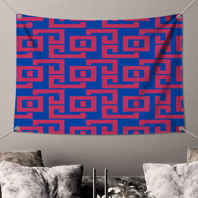 Blue Pink Greek Key Wall Tapestry - Greek Key Wall Decor