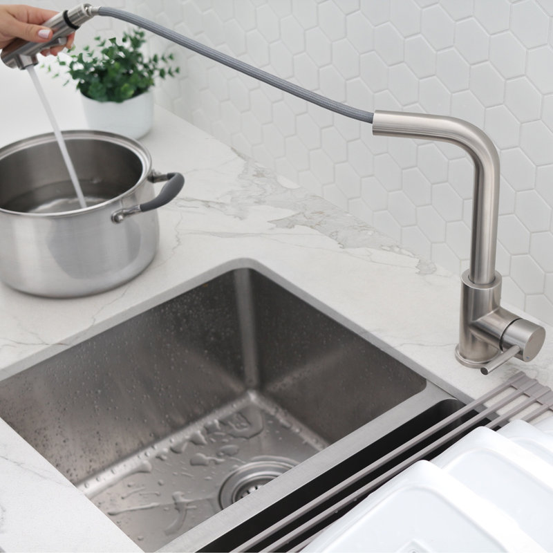 Modern Faucet Stylish Venezia One-Handle Pull Down Kitchen Faucet, Brushed Stainless Steel