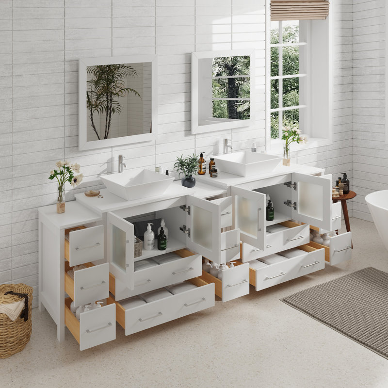 Ensemble de meuble-lavabo double 96 "avec miroir , Blanc