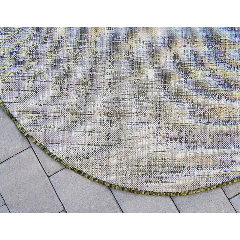 Jennette Abstract Green/Gray Indoor/Outdoor Area Rug, Round 4'1"