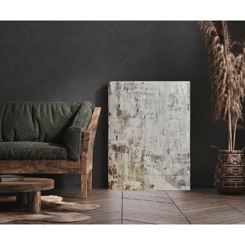 Taupe Gray Abstract Print, Brown Framed Canvas, 49.5" H x 37.5" W x 1.75" D