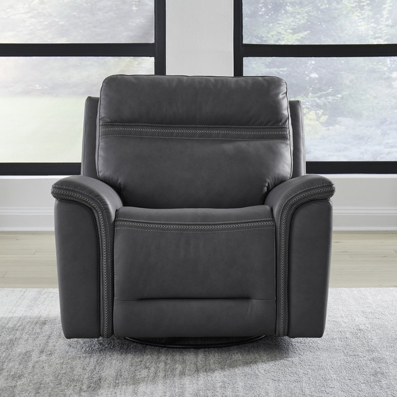 Cabrero Swivel Glide Leather Power Recliner, Blue Gray