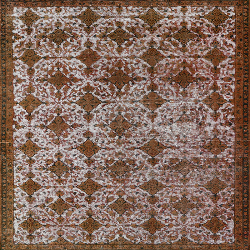 Tapis brun à motif oriental, Carré 3 pi