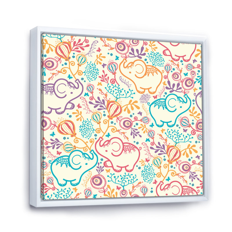 Éléphants - reproduction sur toile, H 30 po x l 30 po x P 1 po, Cadre flottant blanc