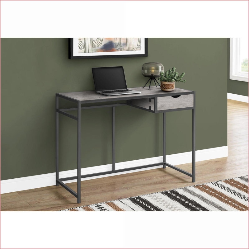 Bureaux, 42 po Bureau d'ordinateur contemporain avec tiroir de rangement, stratifié gris Métal noir | Panneau de fibres à densité moyenne | Gris