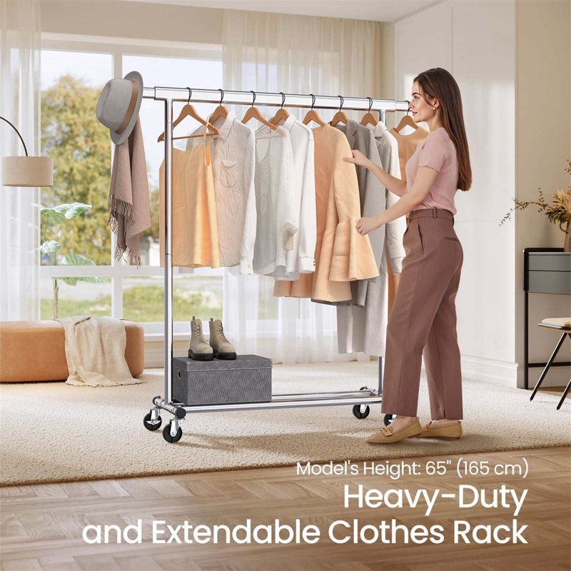 Bonville Adjustable Rolling Clothing Rack, Silver