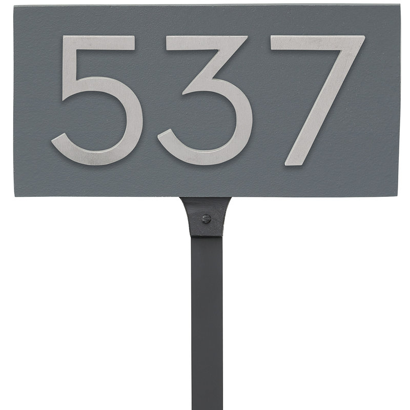 Enseigne d’adresse flottante sur 1 ligne, Gris, Aluminium brossé