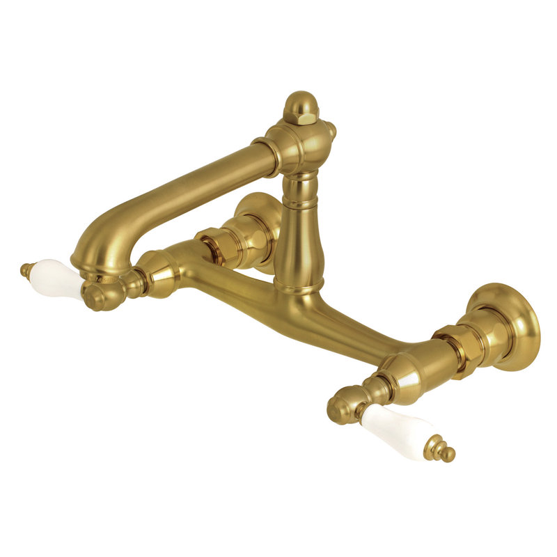Kingston Brass English Country Two-Handle 2-Hole Wall Mount Bathroom Faucet, Satin Brass