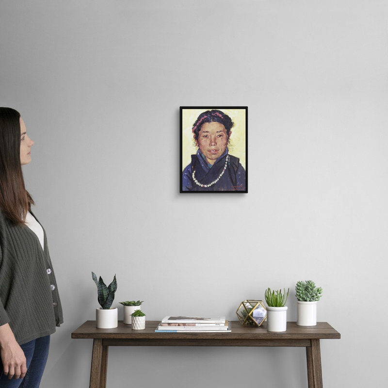 Portrait d'une femme tibétaine en Inde, H 16 po x l 13 po x P 1,75 po, Cadre flottant noir