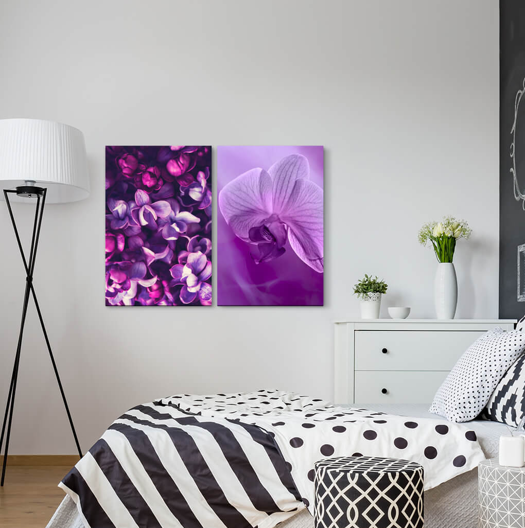 2-tlg. Leinwandbilder-Set - Grafikdruck „Flowers Blossoms Fragrant Summer Orchid Feminine”