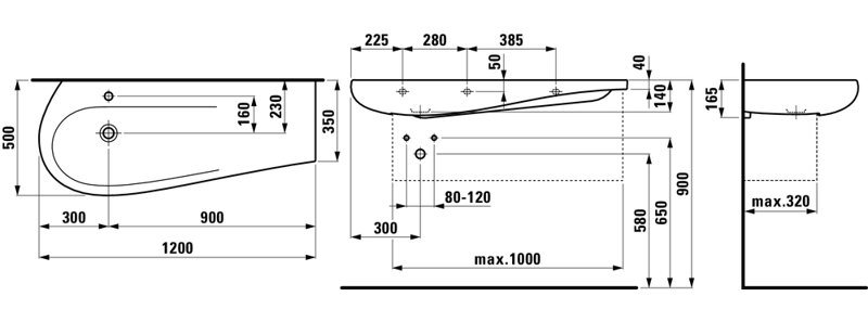 Ilbagnoalessi One Bathroom Sink, Single, 6.5" H x 19.69" W x 47.25" L, Right