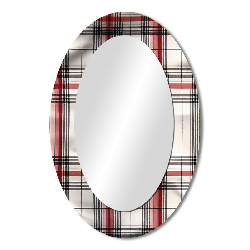 Décoration rustique rustique à carreaux - Miroir mural ovale rouge, H 36 po x l 24 po