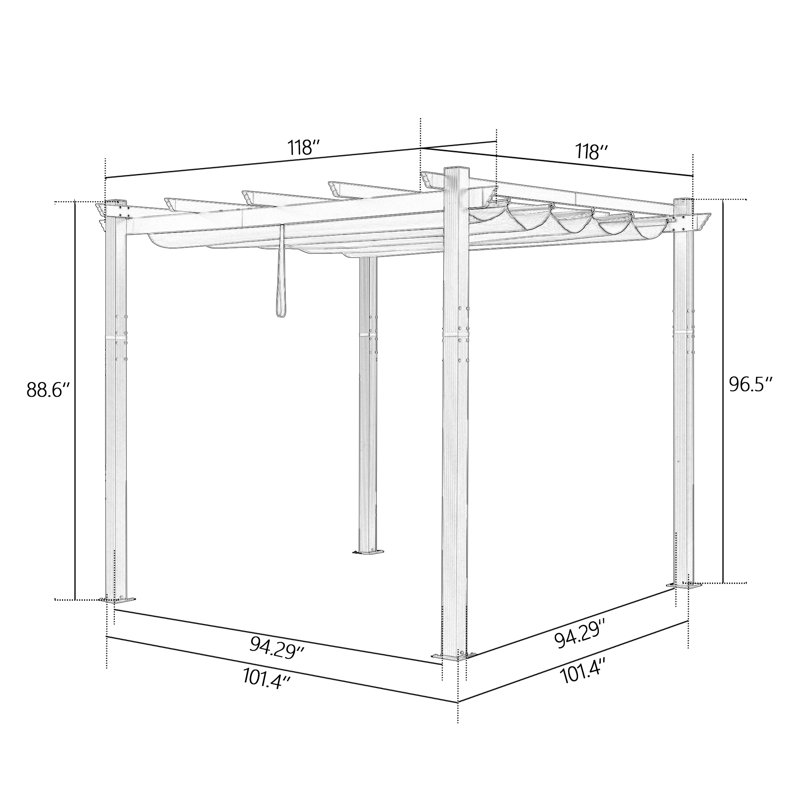 10 Ft. W X 10 Ft. D Aluminum Pergola with Canopy, Gray