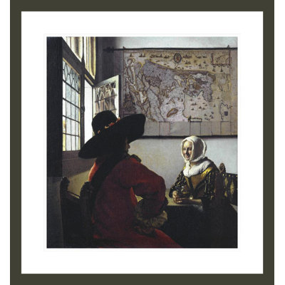«Fonctionnaire et une fille qui rigole» par Johannes Vermeer, impression giclée encadrée