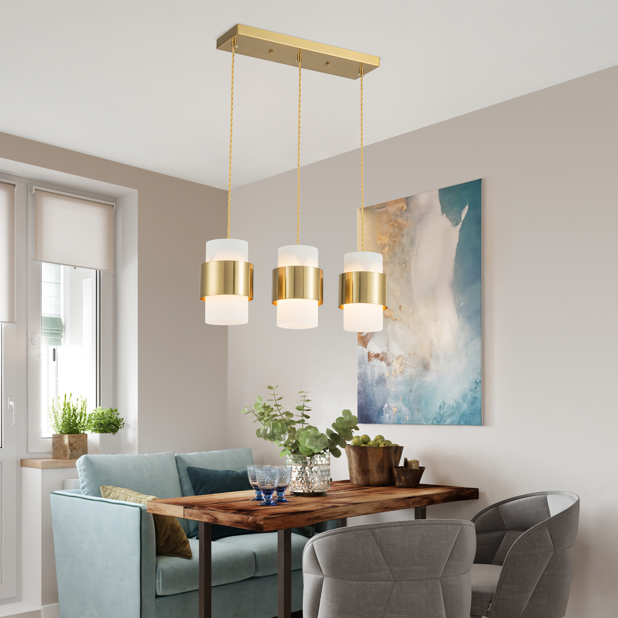 Mercer41 Srimayi 3 Light Gold Kitchen Island Pendant Wayfair