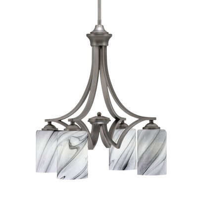 Zilo 4 Light Downlight Chandelier Shown With 4" Onyx Swirl Glass