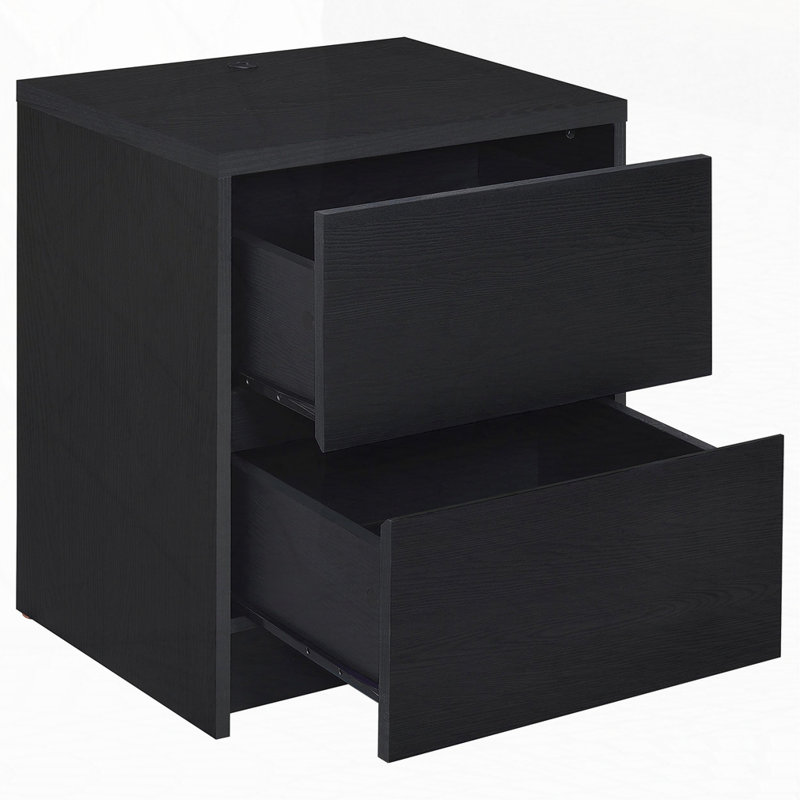 Table de chevet 2 tiroirs avec lumières DEL et USB, Noir