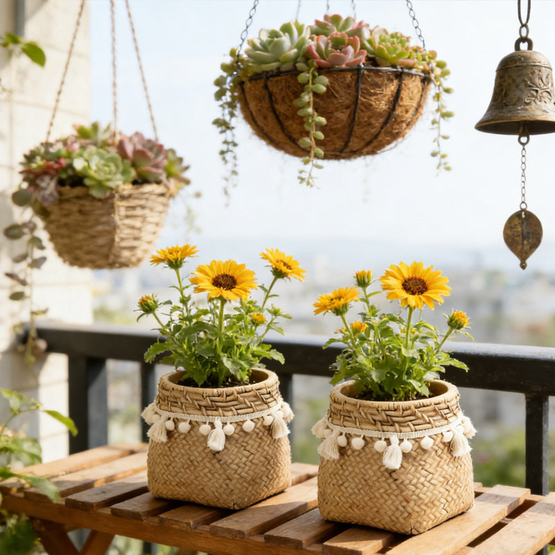 Ensemble de 2 pots à fleurs à tissage de ciment 2 pièces - Contenants de plantation élégants de 6,5 pouces pour espaces de jardinage personnalisés