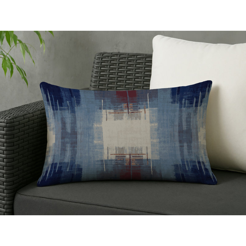 Coussin décoratif intérieur et extérieur Modern, Gris / bleu / beige abstrait, Rectangle H 20 po x l 14 po