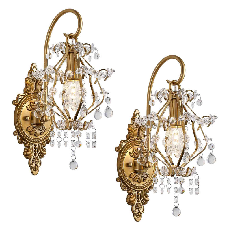 Gold Crystal Medieval European Style Wall Sconce Set
