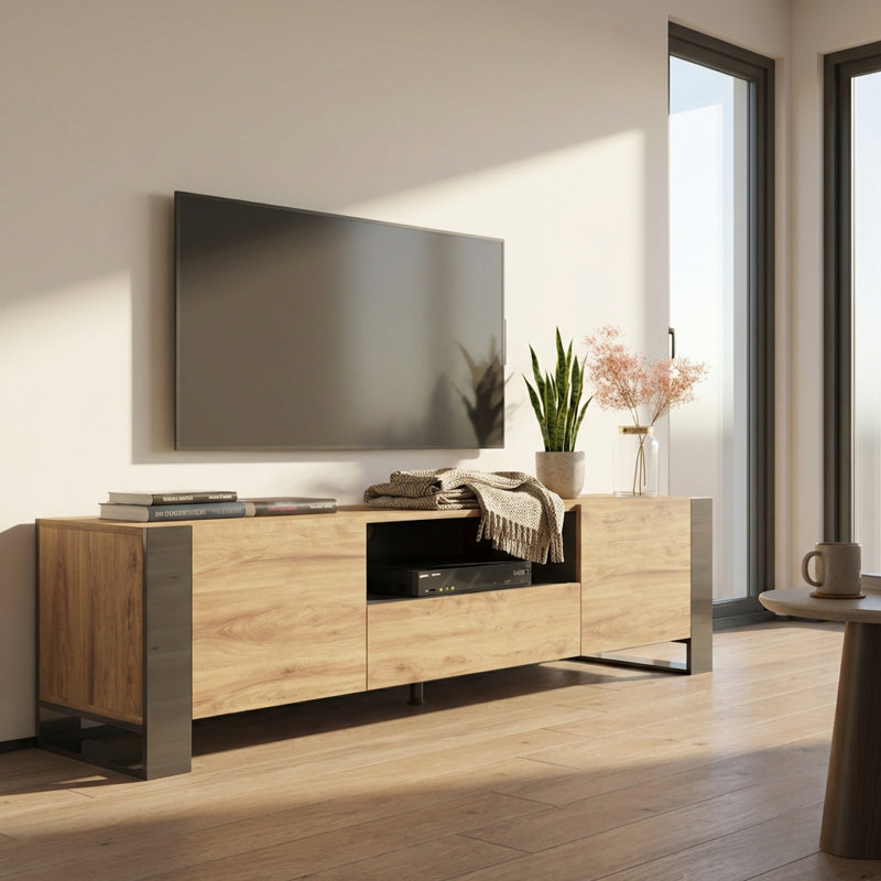 Meuble télé gris Woody, Chêne / gris