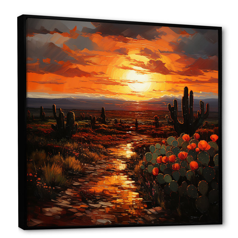 Cactus coucher de soleil, désert, rêves - art mural désert, Cadre flottant noir, H 30 po x l 30 po x P 1,5 po
