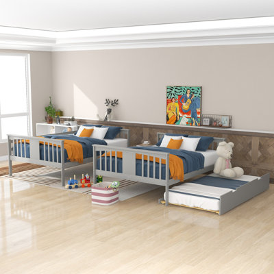 Full Over Full Bunk Bed With Twin Size Trundle And Ladder-Gray(Old SKU: LT000204AAE-1)