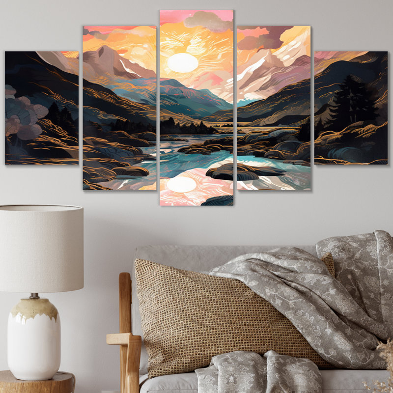 Hanadi - Paysage abstrait, reproduction sur toile - 5 panneaux