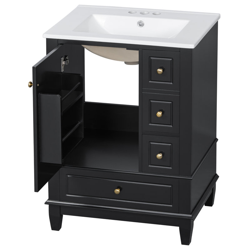 Meuble-lavabo 24 po avec comptoir en céramique, Noir
