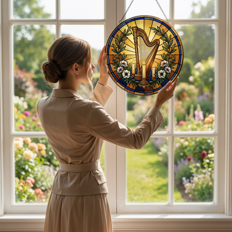 Vitrail Harp Candles, vitrail, H 12 po, 12"H