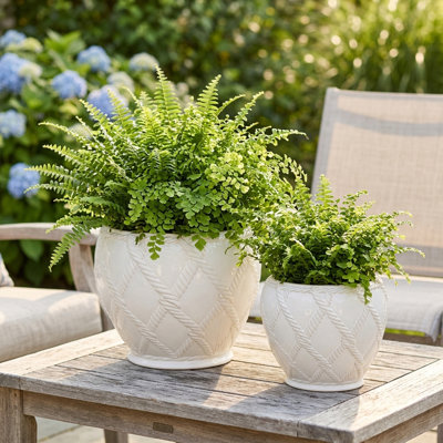Ensemble de 2 pots à fleurs texturés en céramique texturée pour la décoration de bureau à domicile - Pots de fleurs élégants pour l'intérieur ou l'extérieur