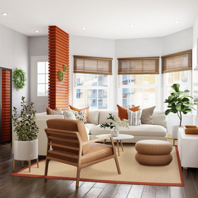 Tapis berbère beige clair fait à la main avec bordure en coton orange brûlé Nannette