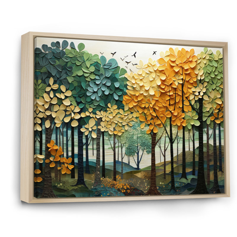 «Orange Green Trees Canopy Patchwork III», reproduction sur toile flottante, H 12 po x l 20 po x P 1 po, Naturel