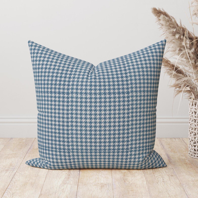 Oreiller à carreaux vichy bleu et beige, Carré, H 15 po x l 15 po