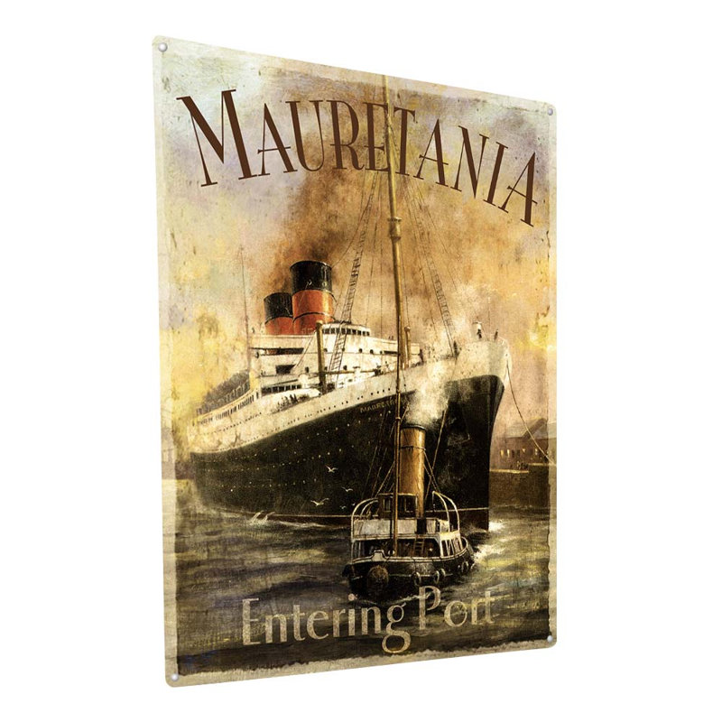 «Mauretania» vieilli, doublure rétro sur métal, H 23,2 po x l 17,2 po x P 0,04 po