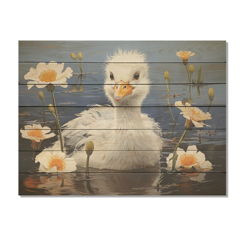«Duck Swim I» bleu et blanc - animal canard sur bois, H 34 po x l 44 po x P 0,78 po