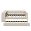 Lit plateforme pleine grandeur recouvert de tissu avec tablettes intégrées, poste de travail, station de charge et lit gigogne-211734278