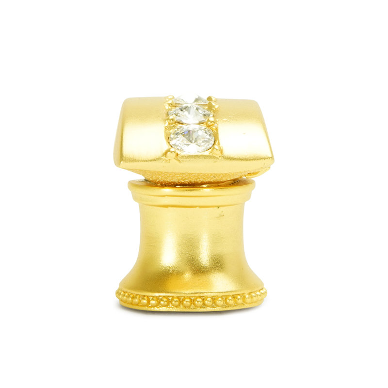 Caché rectangle knob with flared foot with center of 5 rivoli Swarovski Clear Crystalsin Chalice, Gold