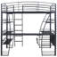 Lit mezzanine double en métal avec tablettes à 4 couches et bureau en forme de L