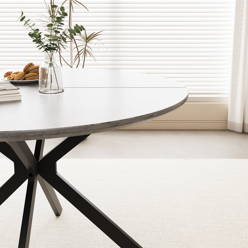 46.5" Wood Round Dining Table, Gray, Black