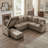 109.9"Chenille Sectional Sofa Bed U-Shaped Brown
