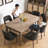 Modern Farmhouse Dining Chairs Set of 6, Solid Wood Upholstered Kitchen Chairs with Curved Backrest & Hollow-Out Design, Comfortable Fabric Seats for Dining Room, Kitchen, Breakfast Nook-90460319