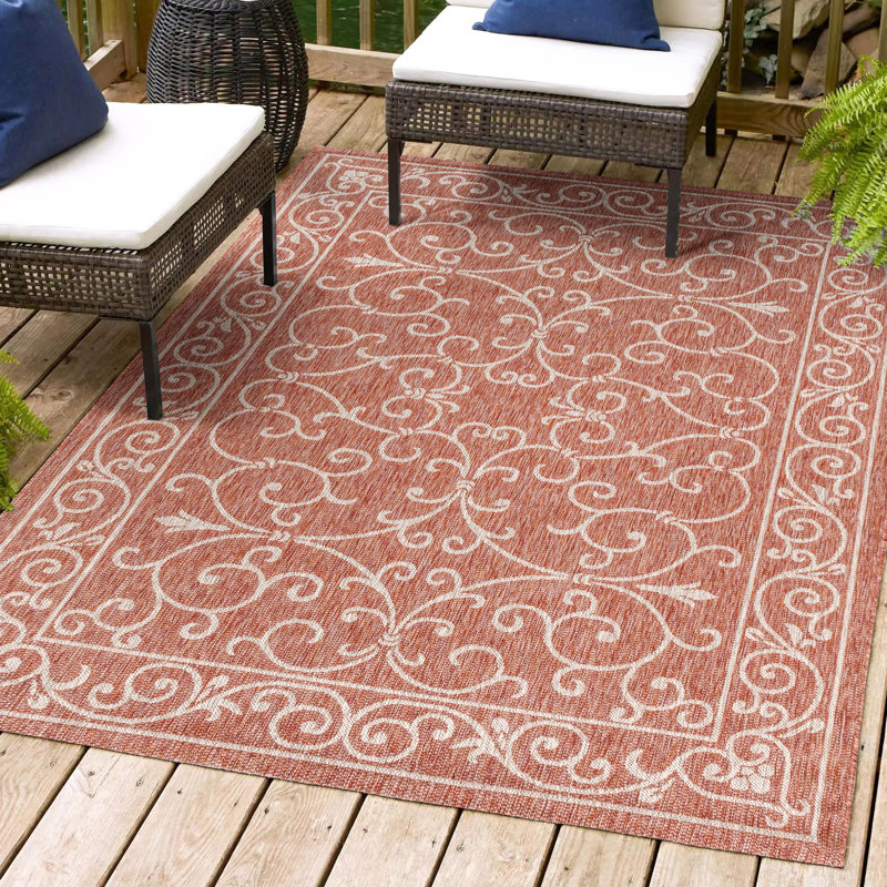 Hagerman Vintage Filigree Textured Weave Red/Beige Indoor/Outdoor Rug, Rectangle 9' x 12'