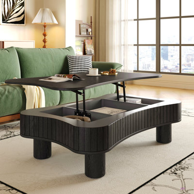 Lift Top Coffee Table For Living Room 42" - Fluted Panel Hidden Storage, Silent Hydraulic Lift, Curved Safety Corners, 5 Min Assembly (27"W X 13-18.9"H,)