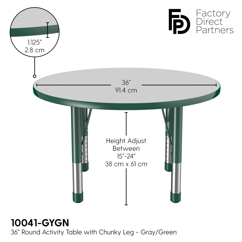 Table ronde à hauteur réglable, Épais, Gris / vert, 36"