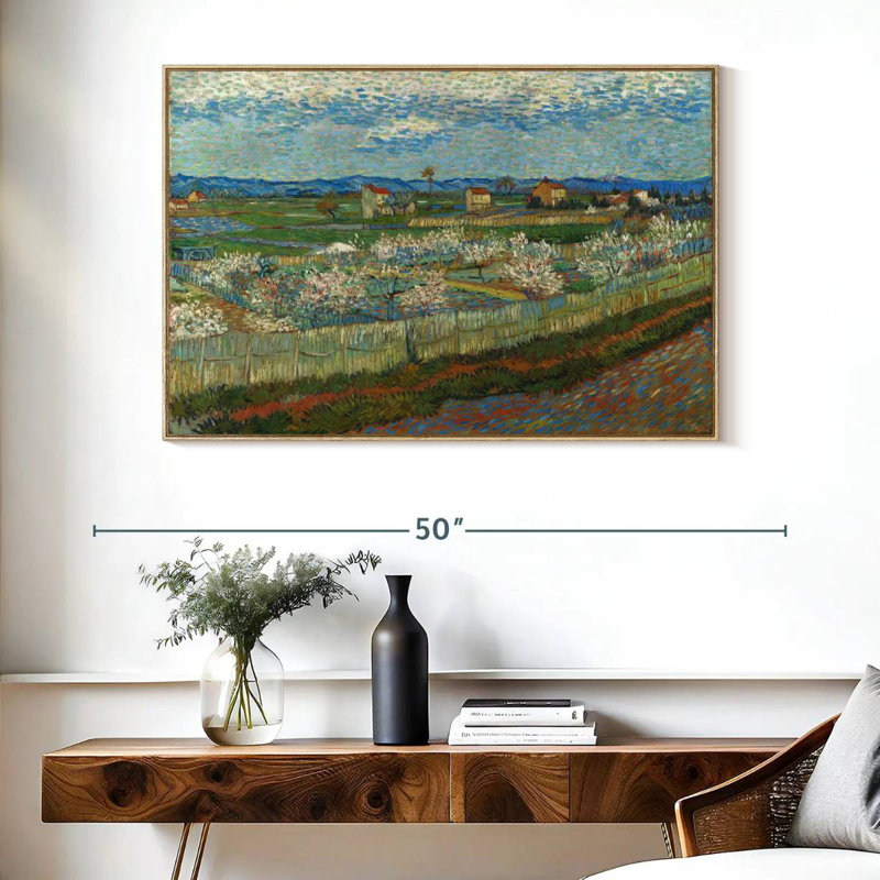 Pêcher en fleur, 40 po x 27 po, Cadre flottant en bois naturel