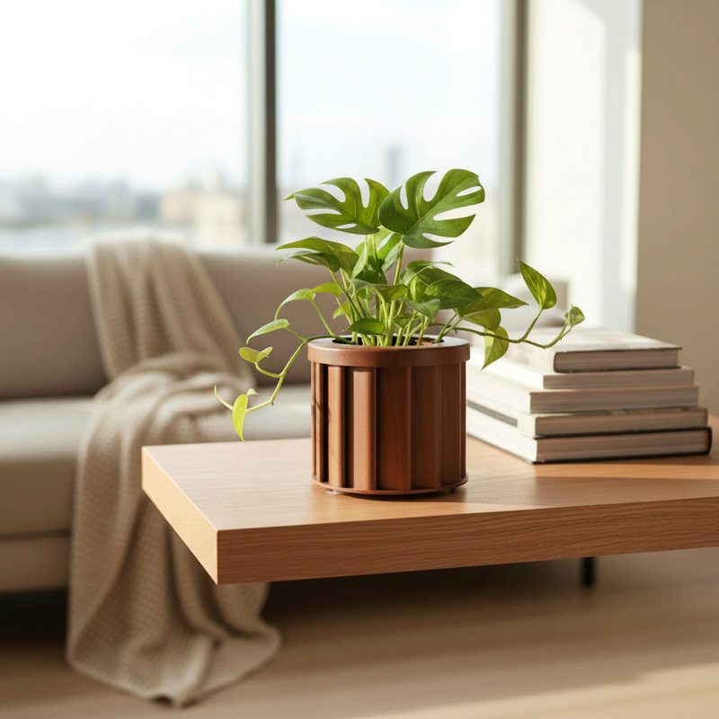 Pot rond rond Strata - brun foncé, Marron foncé