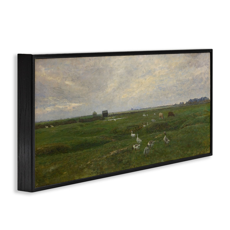  Grazing Ducks & Horses Black Framed Giclee Art by Grace Popp, H 10 po x l 24 po, Giclée encadrée noir minuit