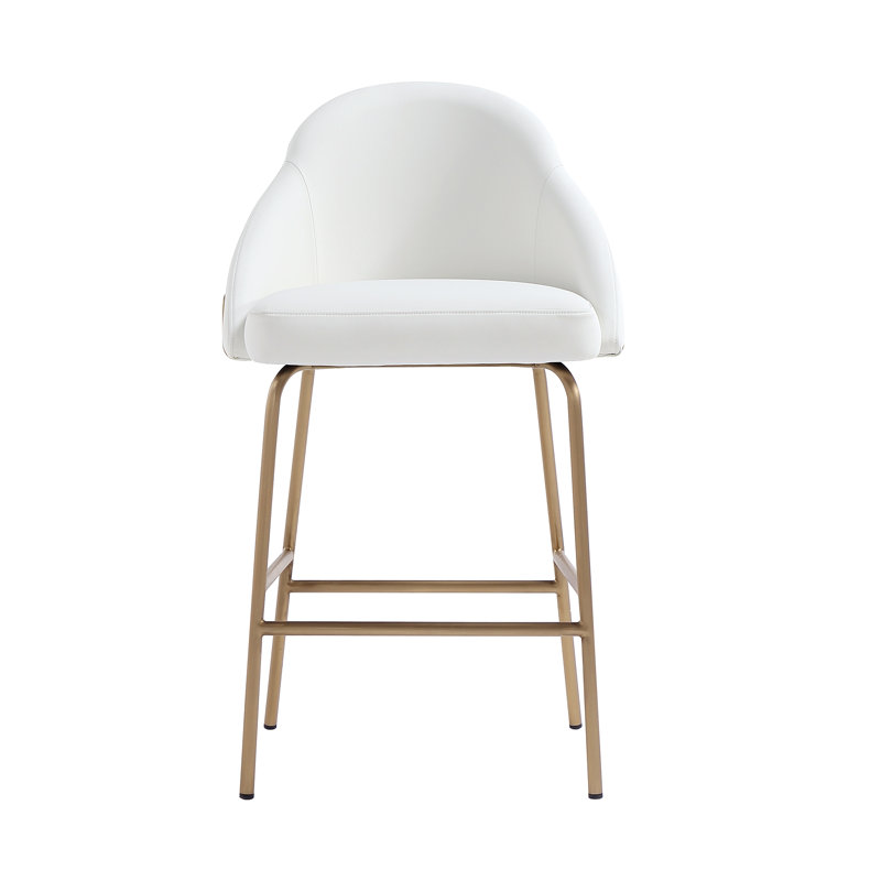 Tabouret de comptoir rembourré en cuir Gracie, Siège blanc / cadre doré, Tabouret de comptoir (siège d'une hauteur de 26 p